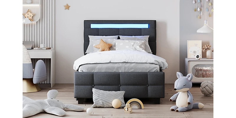 Streamdale Twin Upholstered Led Platform Bed with Drawers