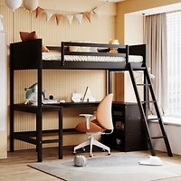 Streamdale Twin Loft Bed With Shelves And Desk, Wooden Desk