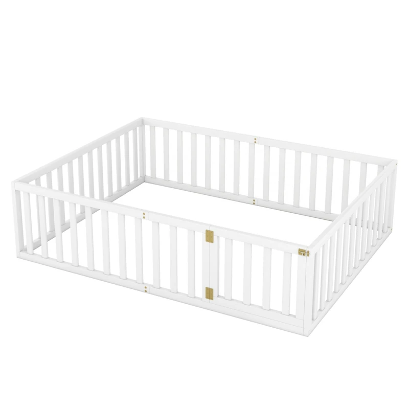 Streamdale Queen Wood Floor Bed Frame With Fence And Door