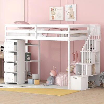 Streamdale Loft Bed with Storage, Stairs, and Shelves