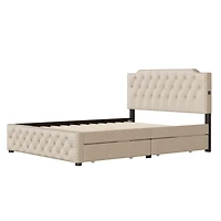 Streamdale Gray Linen Platform Bed with Usb Ports & Drawers