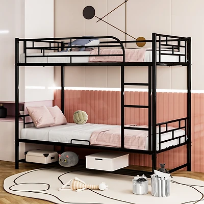 Streamdale Twin Over Metal Bunk Bed With Shelf And Guardrails, White