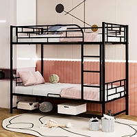 Streamdale Twin Over Metal Bunk Bed With Shelf And Guardrails, White