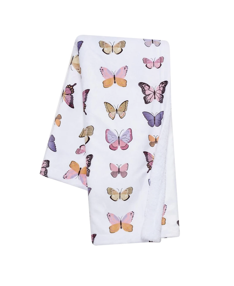 Lambs & Ivy Butterfly Dreams Ultra-Soft Fleece/Faux Shearling Baby Blanket