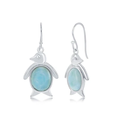 Caribbean Treasures Sterling Silver Larimar Penguin Earrings