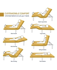 Clara Clark Adjustable Head & Foot Zero Gravity Massage Bed Base - with Wireless Remote, Usb Ports, Led Light - Queen