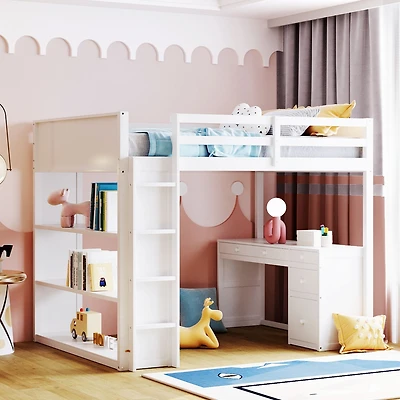 Streamdale Full Loft Bed With Ladder, Shelves, And Desk
