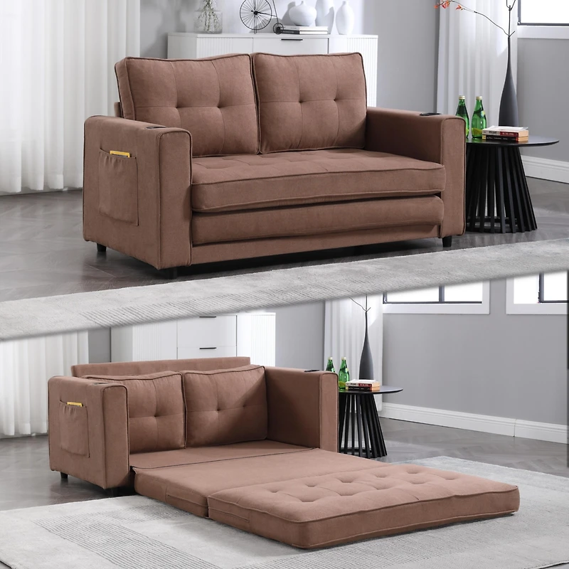 Streamdale 3-in-1 Sofa Bed with Storage and Cupholders