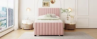 Streamdale Twin Size Velvet Upholstered Platform Bed With Twin Size Trundle, Pink