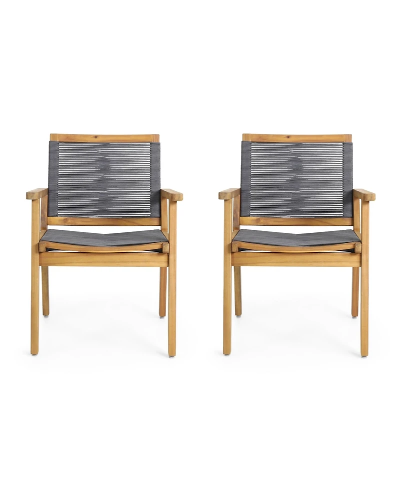 Simplie Fun Acacia Wood Rope Weave Transitional Outdoor Chair