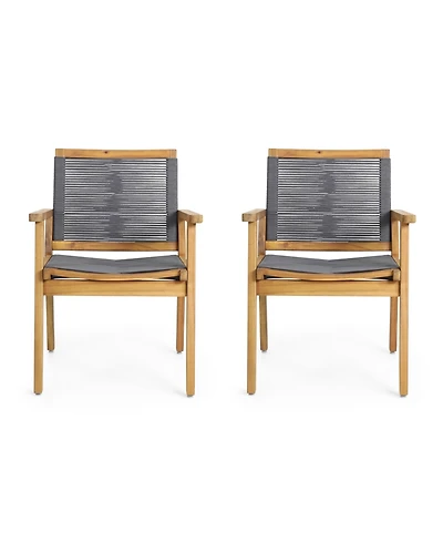 Simplie Fun Acacia Wood Rope Weave Transitional Outdoor Chair