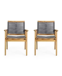 Simplie Fun Acacia Wood Rope Weave Transitional Outdoor Chair