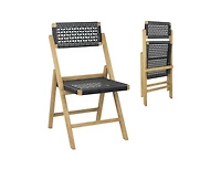 Slickblue Set of 2 Folding Chairs Indonesia Teak Wood Dining Chairs with Woven Rope Seat and Back