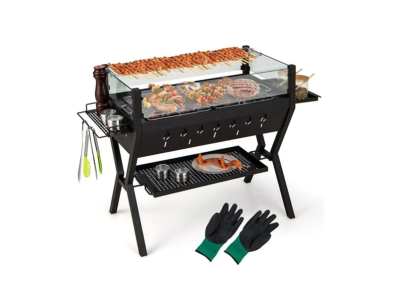 Slickblue Barbecue Charcoal Grills with Wind Guard Seasoning Racks-Black
