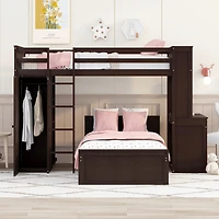 Streamdale Twin Loft Bed With A Stand-Alone Bed, Shelves, Desk, And Wardrobe