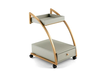 Modern 2-Tier Rolling End Table with Tray Top and Pull-Out Drawer-Grey