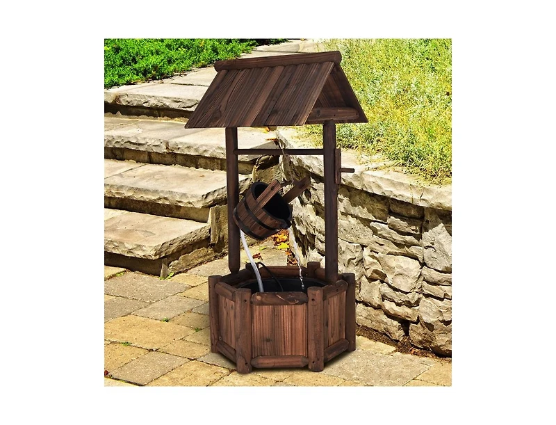 Slickblue Garden Rustic Wishing Well Wooden Water Fountain with Pump