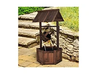 Slickblue Garden Rustic Wishing Well Wooden Water Fountain with Pump
