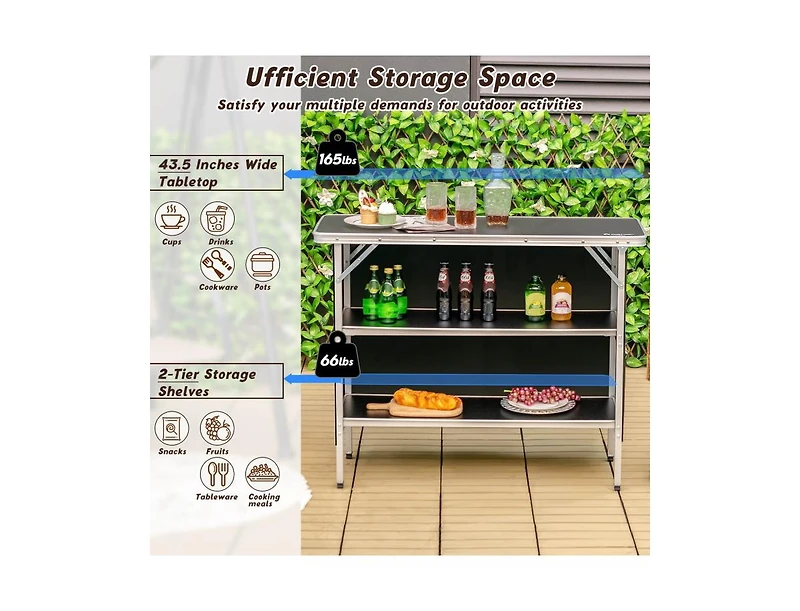 Slickblue Folding Camping Table with 2-Tier Open Shelves for Outdoor Bbq