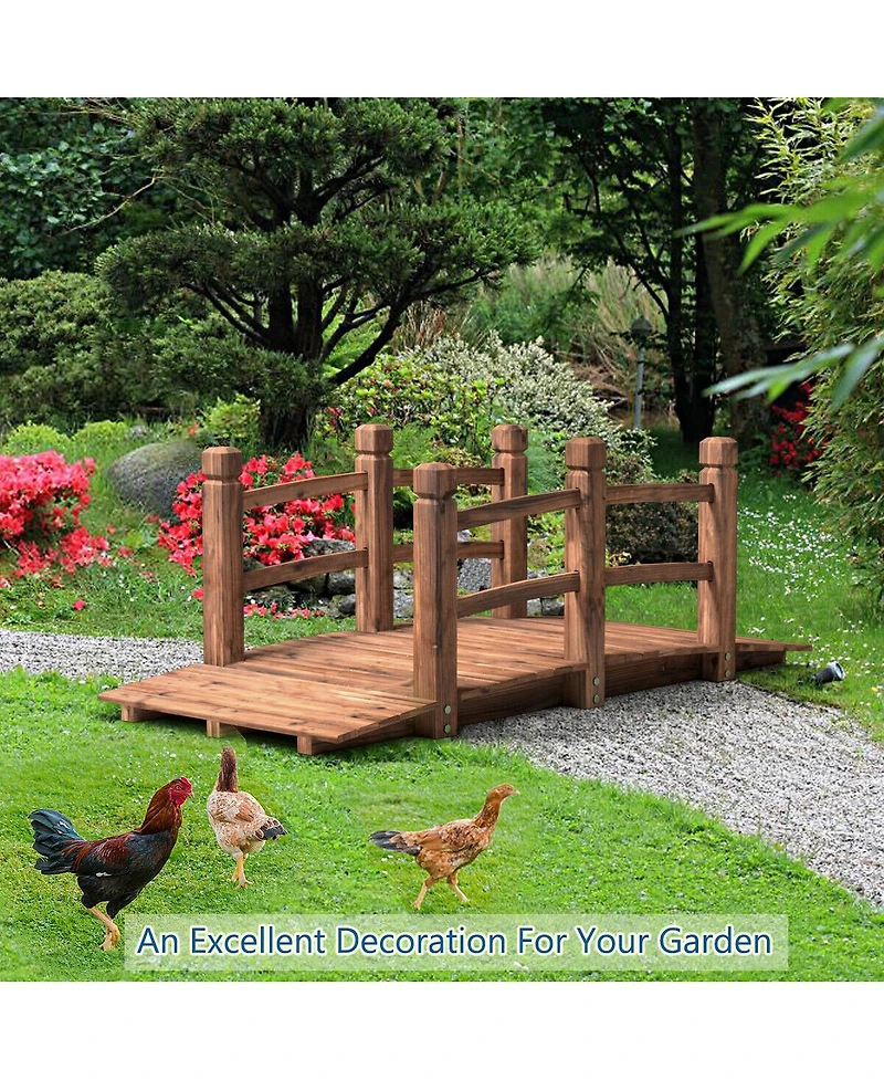 Slickblue 5' Wooden Garden Bridge Arc Stained Finish Footbridge Decorative