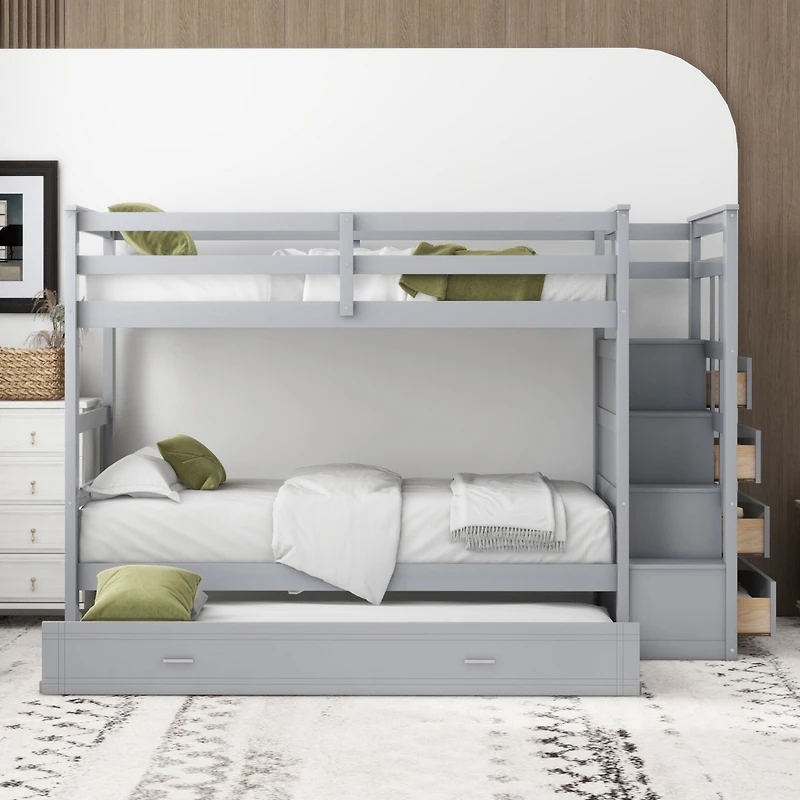 Streamdale Twin Over Bunk Bed With Trundle And Staircase, White