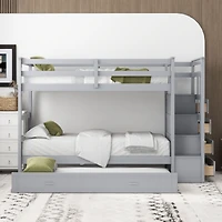 Streamdale Twin Over Bunk Bed With Trundle And Staircase, White