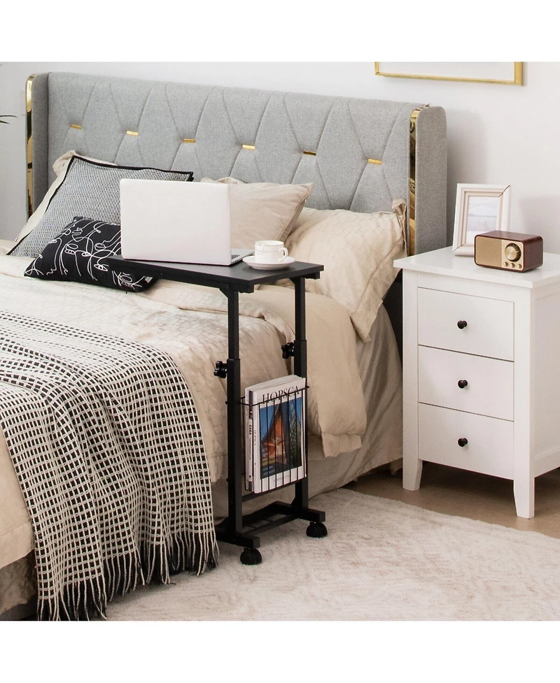 Slickblue Adjustable C-shape Sofa Side Table with Storage Basket