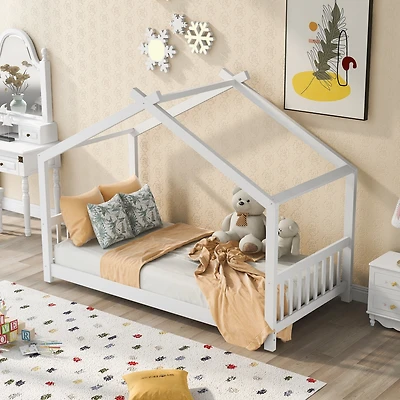 Streamdale Twin House Platform Bed With Headboard And Footboard, Roof Design
