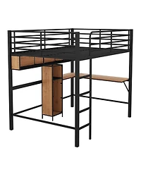 Simplie Fun Full Size Metal & Wood Loft Bed With L - Shaped Desk And Shelves