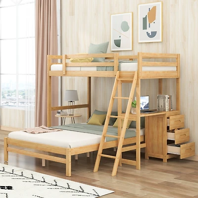 Streamdale Twin Over Full Bunk Bed With Built-In Desk And Three Drawers