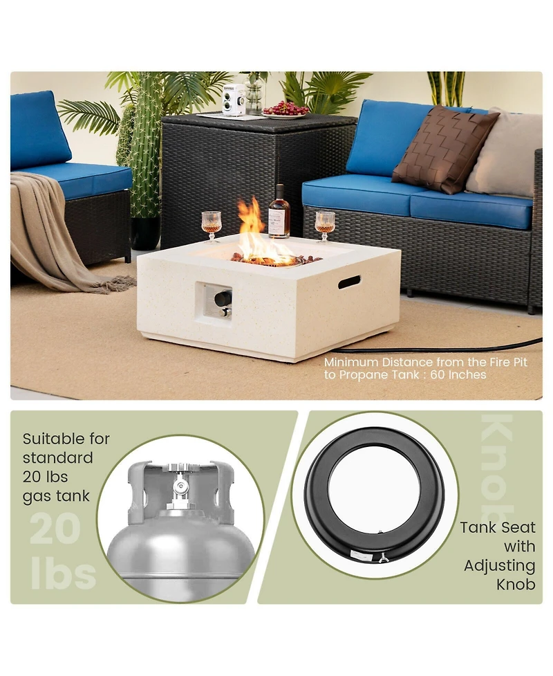 Slickblue 28 Inch 40000 Btu Square Propane Gas Fire Pit with Pvc Cover-White