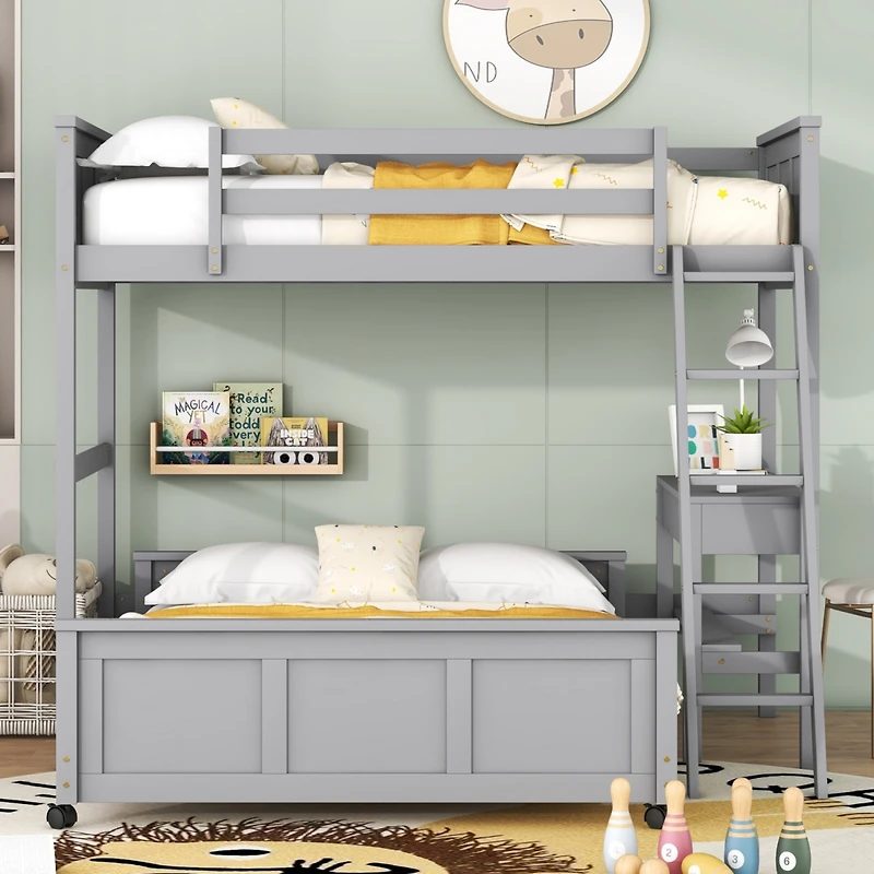 Simplie Fun Twin Over Full Bunk Bed With Desk