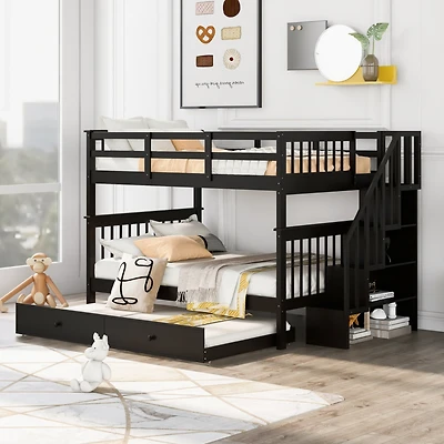 Stairway Full-Over-Full Bunk Bed w/ Trundle & Storage