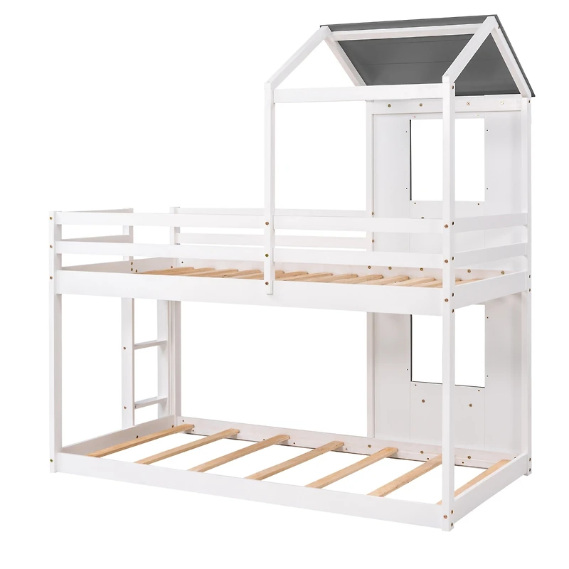 Streamdale Twin Over Bunk Bed Wood With Roof, Window, Guardrail, Ladder