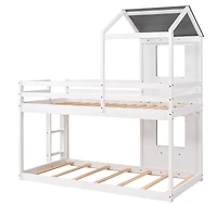 Streamdale Twin Over Bunk Bed Wood With Roof, Window, Guardrail, Ladder