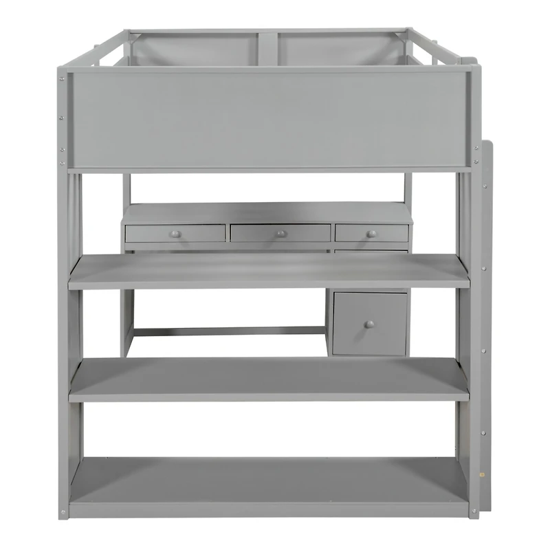 Streamdale Full Loft Bed With Ladder, Shelves, And Desk