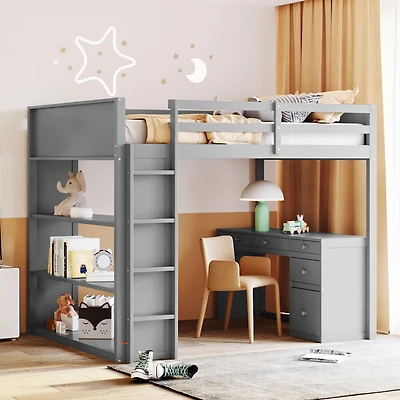 Streamdale Full Loft Bed With Ladder, Shelves, And Desk
