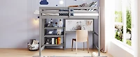 Streamdale Full Wooden Loft Bed With Shelves, Desk And Writing Board