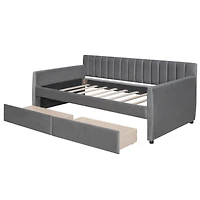 Streamdale Furniture Twin Size Upholstered Daybed With Drawers, Wood Slat Support