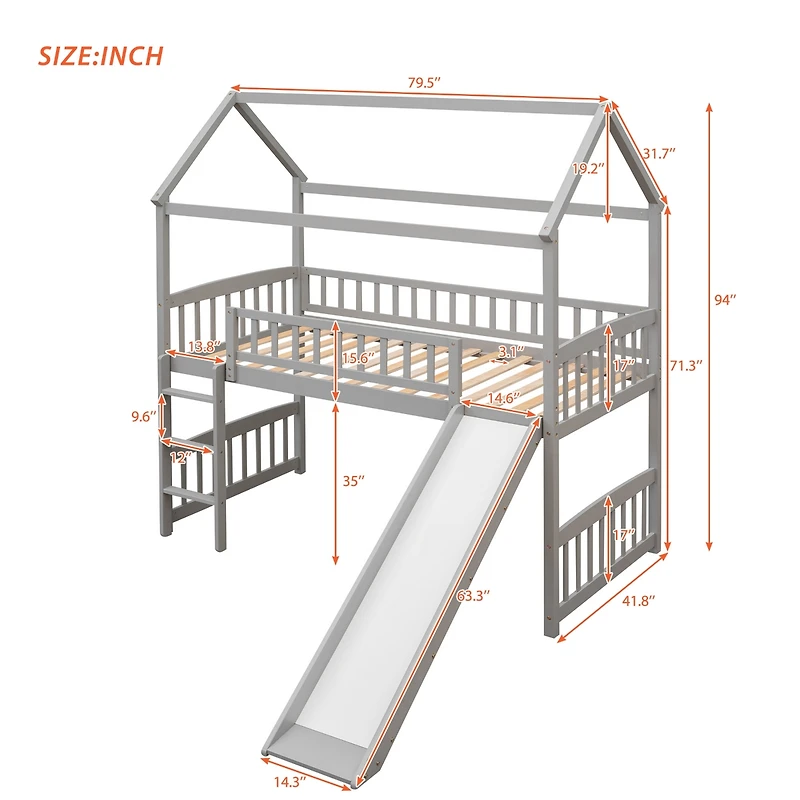 Streamdale Twin Loft Bed With Slide, House Slide