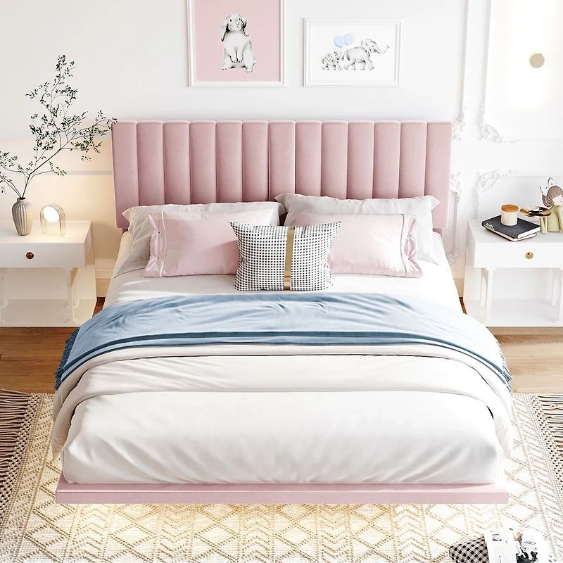 Streamdale Queen Velvet Bed with Headboard and Light Sensor