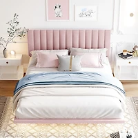Streamdale Queen Velvet Bed with Headboard and Light Sensor