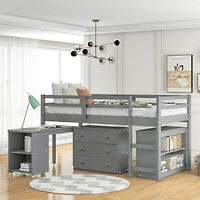 Streamdale Low Study Twin Loft Bed With Cabinet And Rolling Portable Desk