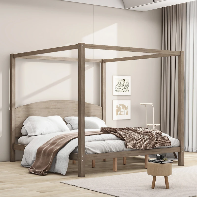Streamdale King Size Canopy Platform Bed With Headboard And Support Legs, Wash