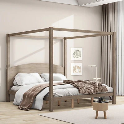 Streamdale King Size Canopy Platform Bed With Headboard And Support Legs, Wash