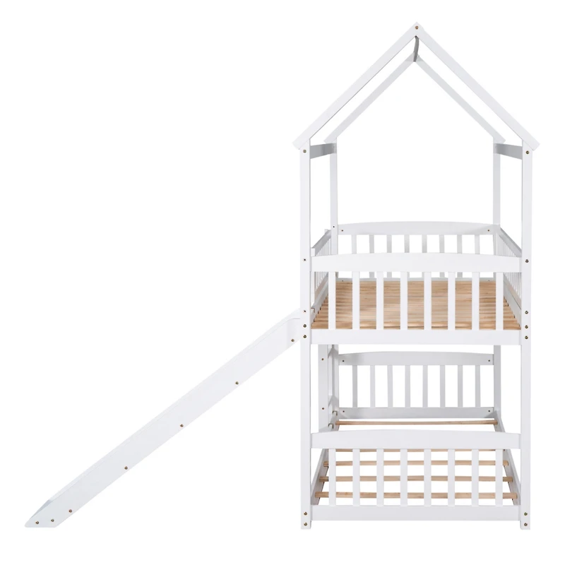 Streamdale Twin Over Twin Bunk Bed With Slide, House Bed With Slide