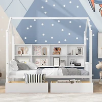 Streamdale Wooden Twin Size House Bed With 2 Drawers, Kids Bed With Storage Shelf