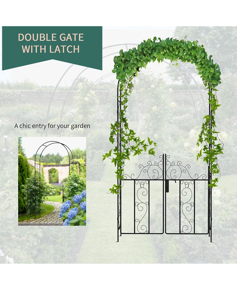 Elegant Metal Garden Arch with Gate for Gardening and Events