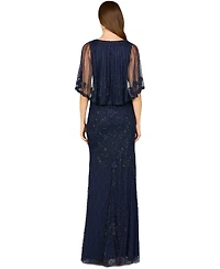Lara Women's Cape Sleeve V-Neck Beaded Gown