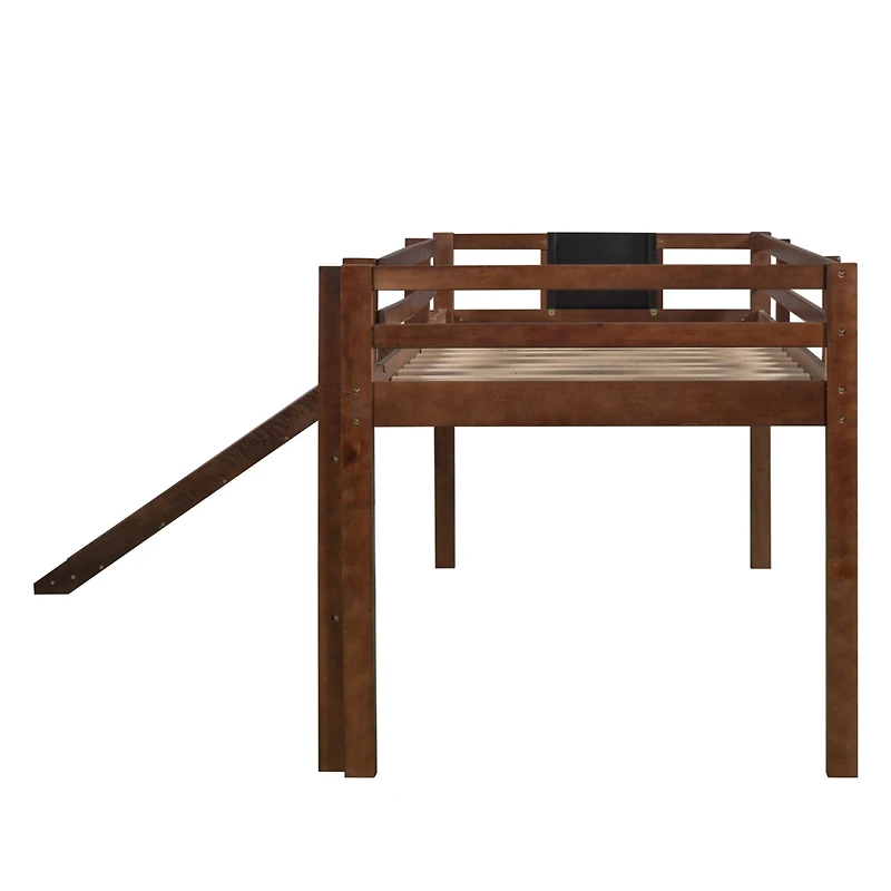 Streamdale Twin Size Loft Bed Wood Bed With Slide, Stair And Chalkboard, Walnut